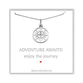 Sterling Silver Compass Necklace, Enjoy the Journey, Travel Necklace, Best Friend Gift, Graduation Gift Necklace, Retirement Gift Necklace,18 inches