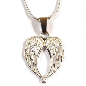 Angel Wing Heart Pendant Necklace Guardian Angel Silver Plated Snake Chain 20 Inch Gift Boxed Jewelry