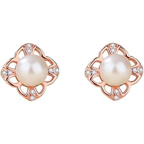Sterling Silver 7-8mm Freshwater Pearl Four-Leaf Clover Studs Earrings