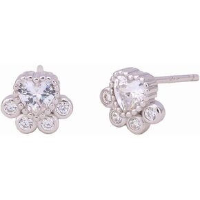Mini Paw Print CZ Stud Earrings 925 Sterling Silver Cartilage Tiny Small Love Heart Crystal Studs Hypoallergenic Tragus Cute Puppy Animals Dainty Minimalist Sleeper Stud Earring for Women Teen Girls Daughter Pet Lovers 7mm