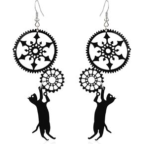 Cat Earrings Cute Animal Stud Earrings Steampunk Gear Earrings Acrylic Black Cat Earrings for Women Girls