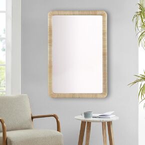 INK+IVY Wall Mirror for Bedroom, Large Hanging Coastal Decor Mirror for Living Room, Wooden Rattan Frame with Rounded Corners Entryway Mirror, Ready to Hang Bedroom Wall Decor, Nova, 39" H Natural