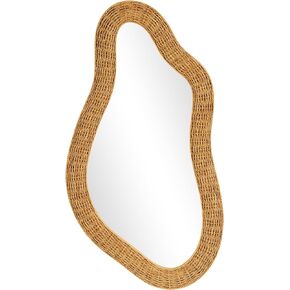 Deco 79 Seagrass Abstract Handmade Room Wall Mirror Woven Oval Entryway Mirror, Wall Mounted Mirror 28" x 2" x 53", Brown