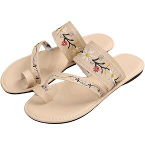 Verdusa Women's Embroidered Open Toe Slip On Flip Flop Sandals Summer Flat Sandals
