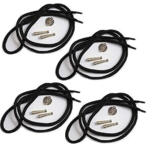 Blank Bolo Tie Parts Kit Round Slide Textured Tips Black Cord DIY Silver Tone Tone Supplies for 4 Ties