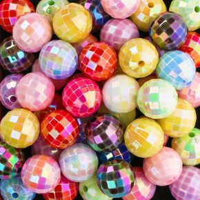 50PCS 16mm Acrylic Beads Colorful Disco Ball Beads Ab Color Beads for Jewelry Making Round Beads for Bracelet Necklace Earrings 70s 80s Costume Accessories