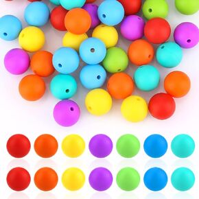 50pcs 15mm Silicone Loose Beads, Rainbow Colored Silicone Beads Round Craft Beads with Holes for DIY Crafts Jewelry Making Accessories