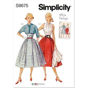 Simplicity Misses' 1950's Vintage Skirt, Blouse and Jacket Sewing Pattern Kit, Code S9699, Sizes 6-8-10-12-14, Multicolor