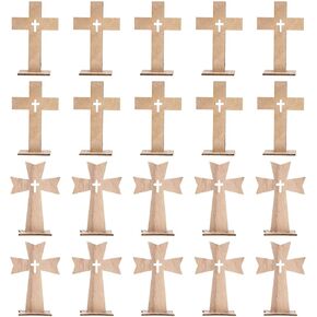 Sewroro 20pcs Cross Decor Wooden Crafts Cross Shaped Ornaments Unfinished Wooden Cross for Home Decoration (Random Style)
