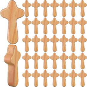 Menkxi 200 Pcs Pocket Crosses Bulk Comfort Crosses Mini Wooden Cross Small Holding Hand Crosses Caring Cross Christian Gift for Church Christmas Baptism, First Communion, Confirmation(Coffee Color)