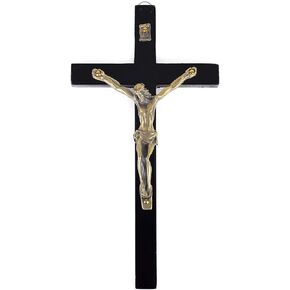 White Deer 6 3/4" Wood Cross with Crucifix (Black)