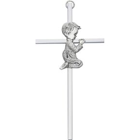 Silver Tone Cross with Praying Boy, 6 Inch