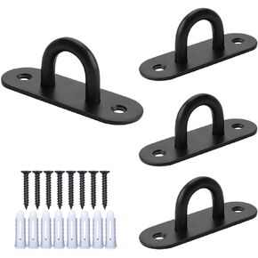 Stainless Steel Ceiling Hooks Pad Eyes Plate 6pcs 1.8" Heavy Duty Marine Hardware Hooks with Screws and Plastic Anchors Wall Mount Top Hook Hanging for Yoga Hammock Sandbag Plant Basket
