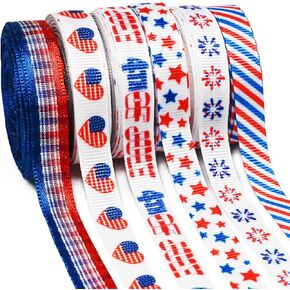 Patriotic Satin Ribbon,1 Inch, 10 Yards,American Flag Ribbon Red Blue White Star and Stripe Ribbon for July 4 th Memorial Day,President's Day Gift Crafts,Bow,Wreath