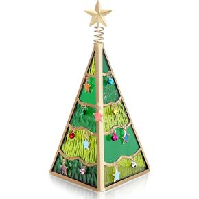 Tuitessine 3D منضدية شجرة عيد الميلاد الملون زخرفة الزجاج الصغير شجرة عيد الميلاد المتدرجة تمثال صينية مع نجمة ذهبية الشاي ضوء حامل شمعة حامل Suncatcher عطلة القطع المركزية هدايا هووسورمينغ in Kuwait