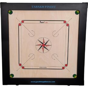 T TABAKH Precise Finest 12mm Carrom Board with Coins, Striker, and Powder, Black, 4 Players, Ages 7 and Up