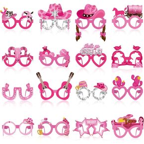 32 Pcs Western Cowboy Party Decorations Pink Cowgirl Wild West Paper Glasses Horse Rodeo Photo Booth Props Girls Disco Eyeglasses Supplies for Girls Bachelorette Cowgirl Birthday Party Favor