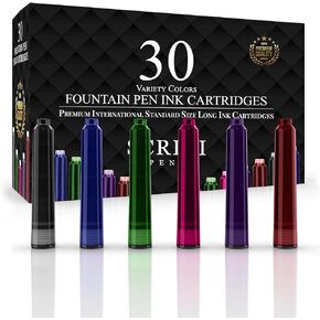 SCRIVI PENS Fountain Pen Ink Refills - Set of 30 Black & Blue Ink Cartridges - International Standard Size - Length APPR 2.04 Inch - Base Diameter APPR 0.24 Inch - Disposable and Generic