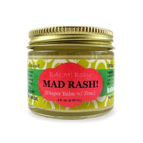 MAD Rash * Natural Diaper Rash Balm & ALL Purpose Skin Aid * with ZINC (2 Ounce Glass Jar)