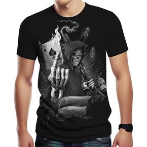 Mens 3D Poker Skull Graphic Tees Casual Short Sleeve T-Shirt Pattern Vintage Funny Casual Shirt