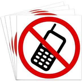 Transparent No Cell Phone Use Signs | Mobile Phone Prohibition Decals | Self-Adhesive Stickers for Glass Doors and Windows - Pack of 4