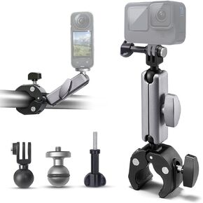 FiTSTILL Aluminum Alloy Bicycle Motorcycle Super Clamp Mount Handlebar Holder Clip,360° Ball Head Tube Bar Attachment Mounting Accessory for Go Pro Max Hero DJI Insta 360 Action Camera