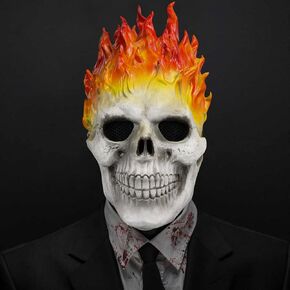 Ghost Rider Mask Demon Flame Skull Mask Skeleton Face Full Head Helmet Horror Halloween Props