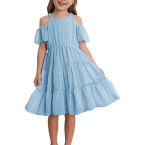 puseky Girls Summer Dress Halter Neck Sundress A-Line Swing Party Dresses for 5-13 Years
