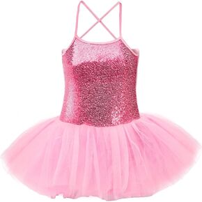 Sequin Ballet Tutu Dress for Girls, Sparkly Straps Ballet Leotards, Ballerina Skirt with Straps and Shinny Sequins