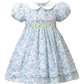 Girl Easter Toddler Dress Vintage Floral Cotton Smocked Spring Summer Dress