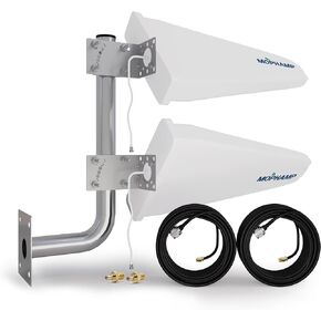 MIMO 2x2 External Antenna Kit for 4G LTE/5G Hotspots & Routers Wideband High Gain 15dBi LPDA Directional Yagi Antenna SMA TS9 with Twin 32.8 Ultra Low Loss Coaxial Cable | L-Pole Included