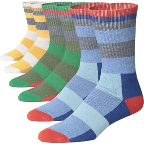 JAMES FIALLO 3 Pack Unisex Wool Blend Cushioned Comfort Colorful Striped Crew Socks Perfect for Hiking, Climbing & Fishing