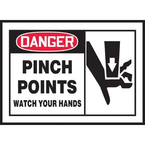 Accuform "Danger Pinch Points Watch Your Hands" with Graphic, Pack of 5 Adhesive Vinyl Safety Labels, 3.5" x 5", Red/Black on White, LEQM017VSP