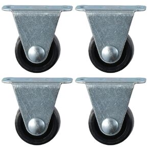 4Pcs Rubber Caster Wheels, 1'' Fixed Castors, Black Trolley Wheels, Small Furniture Casters Set with Rigid Non-Swivel Base for Workbench