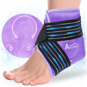 Atsuwell Ankle Ice Pack Wrap, Reusable Gel Ice Pack for Foot Ankle Heel, Cold Compress Therapy for Pain Relief, Injuries, Achilles Tendonitis, Swelling, Sprained Ankles and Heels - Purple