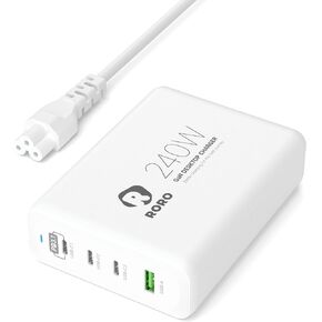 R RORO® 240W USB C PD3.1 Charger Station 4 Ports (140 Watts PD PPS QC5) Type C Super Fast Charging GaN Charger, 1 AC Cord, for iPhone 15 14 13 iPad MacBook Pro Laptop Thunderbolt USB-C USB-A Device