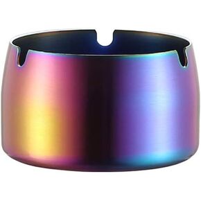 AKOAK 1 Pack Stainless Steel Round Thickening Anti-fall High Temperature Heat Resistant Ashtray, Living Room Desk Office Desk Ash Storage Tray Box (Colorful)