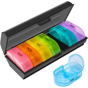XL Weekly Pill Organizer 2 Times a Day, Pill Box 7 Day with One-Side Large Opening Design for Easy Filling, Black Privacy Protection AM PM Pill Case for Vitamins/Fish Oils/Supplements