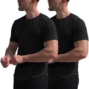 KESIHAN Men's 2 Pack Muscle Short Sleeve Shirts Ribbed Casual Solid T-Shirt Athletic Round Neck Tops