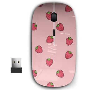2.4G Ergonomic Portable USB Wireless Mouse for PC, Laptop, Computer, Notebook with Nano Receiver (Strawberry Repeating)