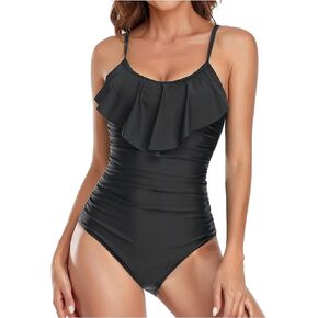 DANIFY Women's One Piece Swimsuit High Neck Plunge Mesh Ruched Monokini Swimwear Tummy Control Bathing Suits