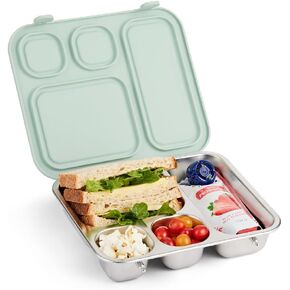 Elk and Friends Kids Stainless Steel Bento Box with Silicone Lid | Leak-proof | Toddlers Lunch Container | 4 Compartments | Dishwasher Safe