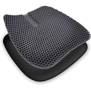 Gel Seat Cushion, Double Thick Enhanced Honeycomb Design Cushion with Non-Slip Breathable Cover for Pressure Relief & Tailbone Pain, fits Computer, Office, Car & Wheelchair Chair (18 x 17 x 1.3 in)