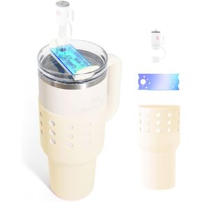 حذاء ANZOME الواقي من السيليكون لـ Stanley Quencher 40 أونصة، غطاء غطاء سفلي للزجاجة مضاد للانزلاق مع غطاء غطاء من القش وقطعة بطاقة الاسم، ملحقات كأس ستانلي (وردي) in Kuwait