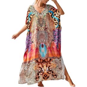 Kaftan Dresses for Women Plus Size Bathing Suit Cover up Vneck Batwing Dress Loose fit Moroccan Caftan mumu Dresses