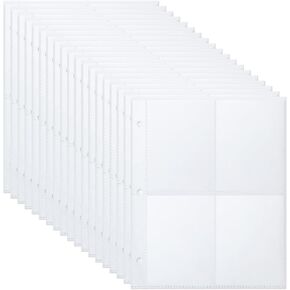 50pcs Trading Card Sleeves, 400 Pockets Double Sided Page Protectors for A5 3 Ring Binder 4 Pocket Photo Pages Clear Card Sleeves Holder Sheets for Sport Cards, Game Cards, Business Cards