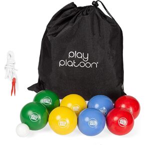Play Platoon Bocce Ball Set 84mm/90mm/100mm with 8 Premium Bocce Balls, Pallino, Carry Bag & Measuring Rope - Choose Between Classic Resin and Soft Sets