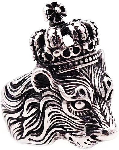 Leo Crown Rings for men 3D Lion King Style Simba Hip Hop Heavy Metal Cocktail Party Ring Vintage animal Biker 316 Stainless Steel Rings Iced Out Jewelry Punk Ring mens fashion rings Gift for boys in Saudi Arabia