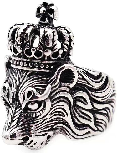 Leo Crown Rings for men 3D Lion King Style Simba Hip Hop Heavy Metal Cocktail Party Ring Vintage animal Biker 316 Stainless Steel Rings Iced Out Jewelry Punk Ring mens fashion rings Gift for boys in Saudi Arabia