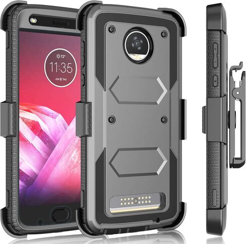 Tekcoo Holster Clip Case for Moto Z2 Force/Motorola Moto Z2 Play, [Tshell] Shock Absorbing [Built-in Screen] Secure Swivel Locking Belt Defender Full Body Kickstand Carrying Sturdy Cover -Gray in Saudi Arabia